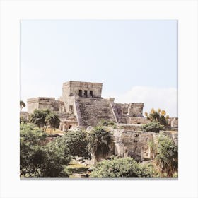 Ruins Near Ocean Square Canvas Print