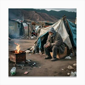 Homeless Man In A Tent Canvas Print