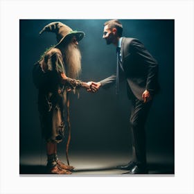 Businessman And Wizard Shaking Hands Canvas Print