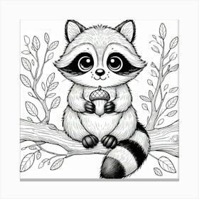 Line Art raccoon 5 Canvas Print