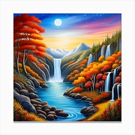 Autumn Landscape With Waterfall Canvas Print