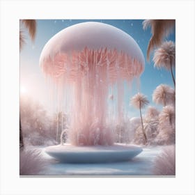 Digital Oil, Jellyfish Wearing A Winter Coat, Whimsical And Imaginative, Soft Snowfall, Pastel Pinks Canvas Print