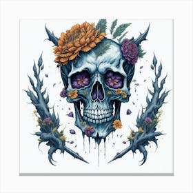 Skull With Flowers Canvas Print