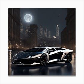 2024 Lamborghini Avendor Black And Gray With A Nighttime Downtown Background And Moonlight Landsca Canvas Print
