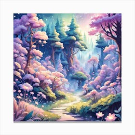 A Fantasy Forest With Twinkling Stars In Pastel Tone Square Composition 245 Canvas Print