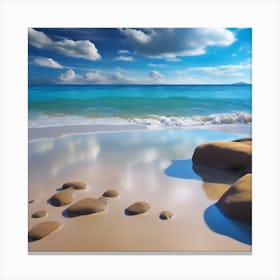 Seascape, Clouds Reflected in the Wet Sand Canvas Print