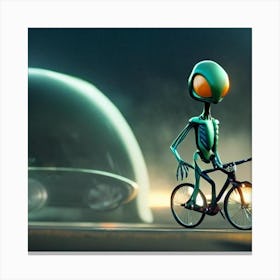 Alien On A Bicycle Canvas Print