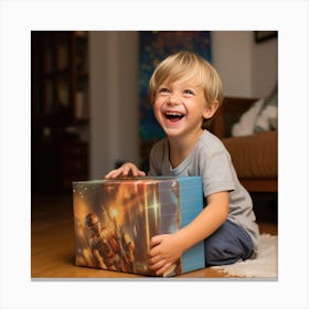 Little Boy Playing With A Box Canvas Print