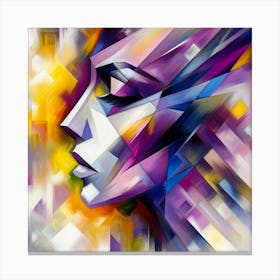 Purple Passion: An Abstract Art Print of a Woman’s Face in Purple and Yellow Canvas Print