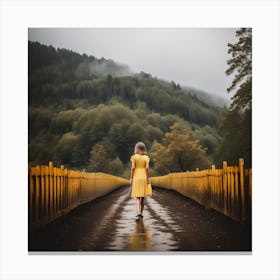 Woman Walking On A Bridge Canvas Print