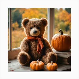 Pumpkins And Teddy Bear Canvas Print