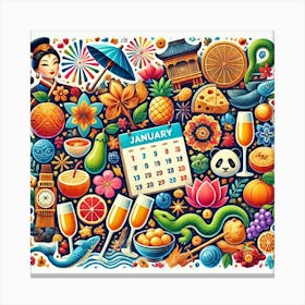 New Year’S Traditions Collage Printed Art A Colorful Collage Of New Year’S Symbols And Traditions From Around The World, Perfect For Celebrating Diversity And Joy In Any Space Printed Art Canvas Print