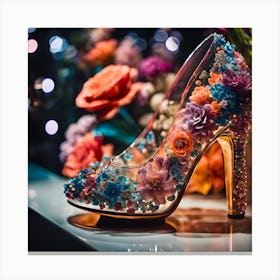 Cinematic Still A Close Up Of A Glass Shoe On A Display 3 Canvas Print