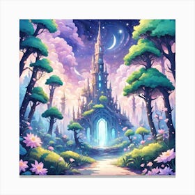 A Fantasy Forest With Twinkling Stars In Pastel Tone Square Composition 383 Canvas Print