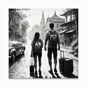 Couple Walking Down The Street Canvas Print