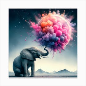 Elephant With Colorful Clouds Canvas Print