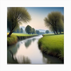River In A Field Canvas Print