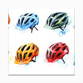 Watercolor Bicycle Helmets Canvas Print