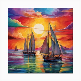 Sailboats At Sunset 24 Canvas Print