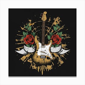Guitar And Roses Canvas Print