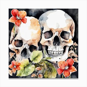 Skull Mushrooms Painting (6) Canvas Print