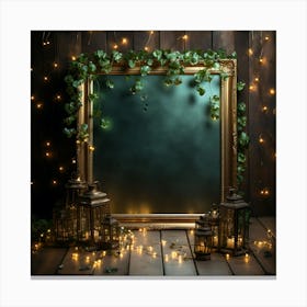 Gold Frame With Lanterns And Ivy Canvas Print