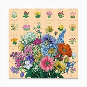 Birth flowers family bouquet 10 Canvas Print