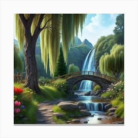 River Surrounded By Willow Trees More Trees 3 Canvas Print