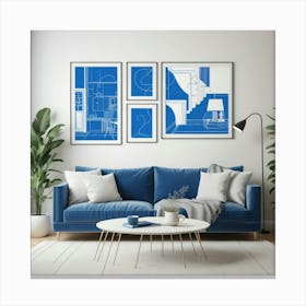 Default Thinking Blue Line Living Room Art Print 2 Canvas Print