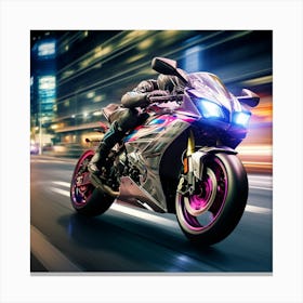 Speeding Motorcycle At Night Canvas Print