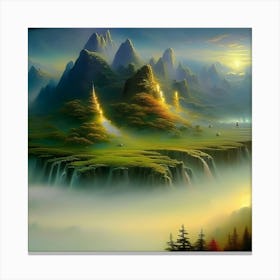 Landscape Earth World Nature Water Mist Trees Canvas Print