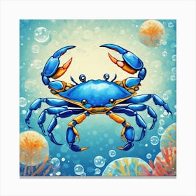 Happy Blue Crab Square Bathroom Animal Art Print Canvas Print