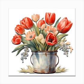 Vivid Tulip Watercolor Art 1 Canvas Print