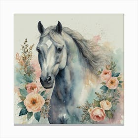 Horse With Roses Canvas Print