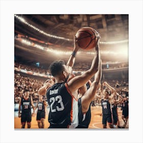 Basketball Players In A Stadium Canvas Print