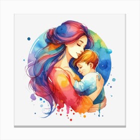 Mother And Child Watercolor Mothers Day 6 Canvas Print