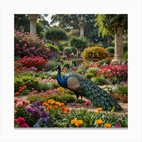 Peacock In The Garden 11 Canvas Print