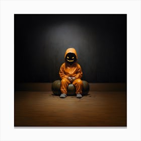 Halloween Child Sitting On A Pumpkin Canvas Print