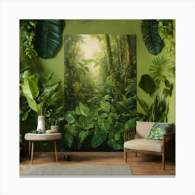 Oil Painted Realistic Mural Of Green Tropical Rain (3) Canvas Print