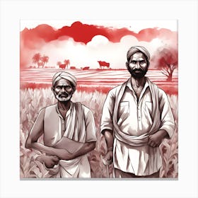 Two Farmers In A Field Canvas Print