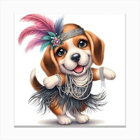 Beagle In Flapper Dress Canvas Print