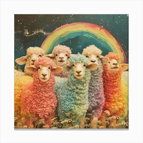 Rainbow Sheep Herd Retro Galaxy Collage Canvas Print