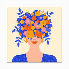 Frida In Flowers Square Canvas Print