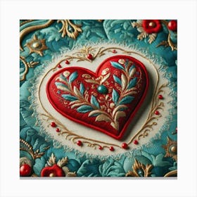 Embroidered Heart red Canvas Print