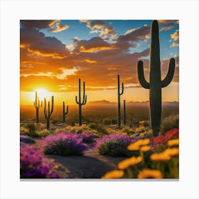 Saguaro Cactus At Sunset Canvas Print