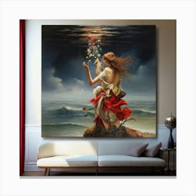 Woman Holding A Flower Canvas Print