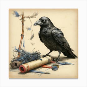 Crow And Feathers Canvas Print