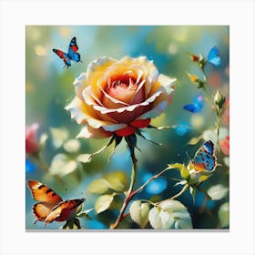 Roses And Butterflies 3 Canvas Print