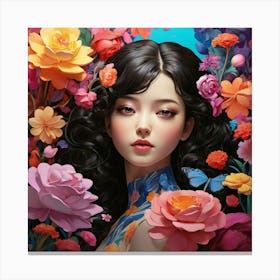 Asian Girl With Flowers Canvas Print