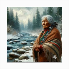 Elderly Native American Woman By Stream 2 Copy Canvas Print